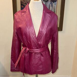 Bernardo Collection Pink Raspberry Belted Soft Leather Jacket Size Medium